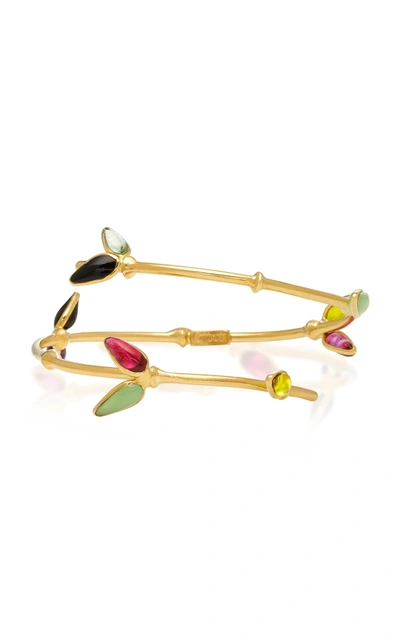 Gripoix Bamboo Adjustable 24k Gold-plated Brass And Poured Glass Bangle Bracelet In Multi