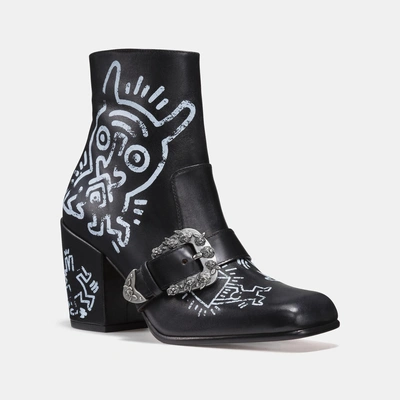 Coach X Keith Haring Western Moto Bootie In Black