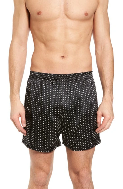 Majestic Men's Dotted Silk Boxer Shorts In Black/ Black Piping