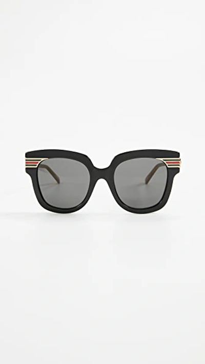 Gucci Metal & Acetate Square Sylvie Web Sunglasses, Brown Pattern In Gold