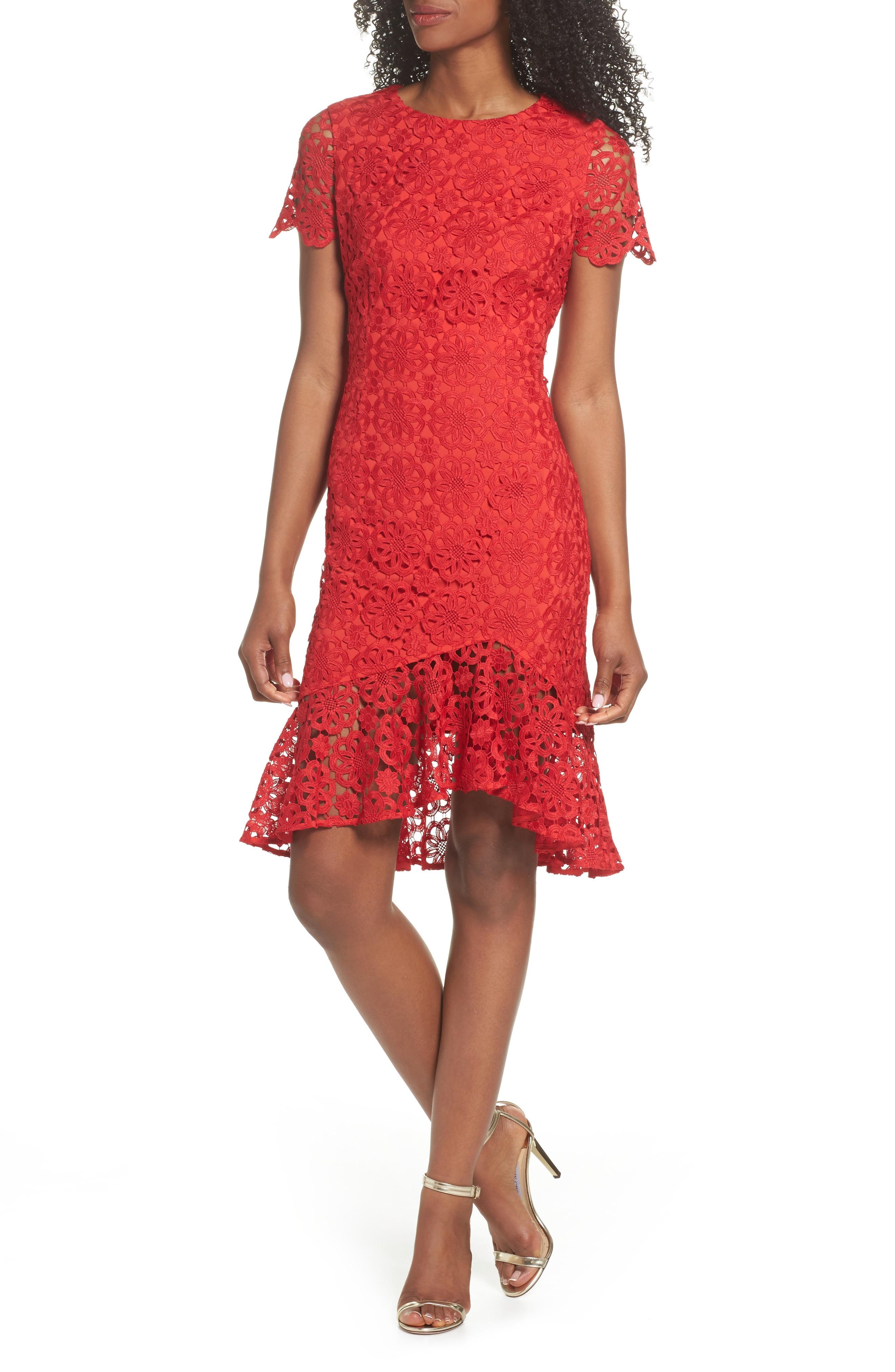 eliza j red lace dress