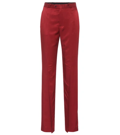 Acne Studios Tohny Pleated Satin-twill Flared Pants In Red