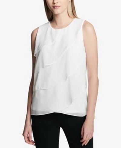 Calvin Klein Ruffled-front Top In Soft White