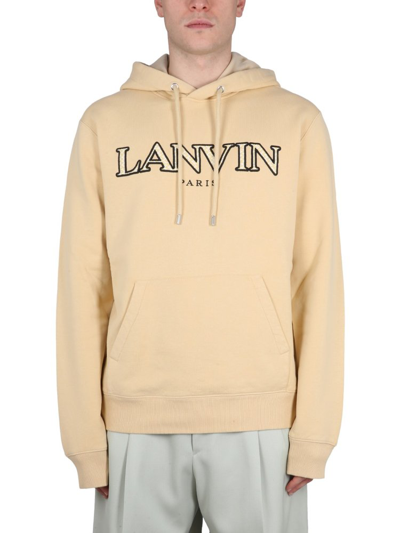 Lanvin Logo-embroidered Drawstring Hoodie In Beige