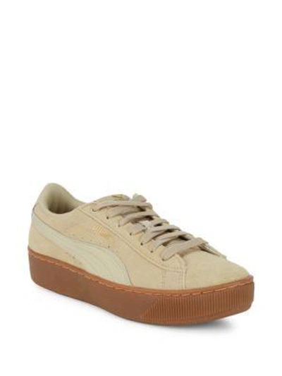 Puma Vikky Lace-up Platform Sneakers In Beige