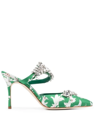 Manolo Blahnik 90mm Lurum Satin Pumps In Green