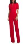 Dress The Population Gloria Short Sleeve Jumpsuit In Rouge