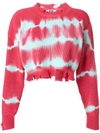 Msgm Tie-dye Raw Edge Cropped Sweater In Rosso