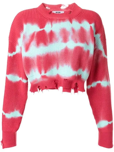 Msgm Tie-dye Raw Edge Cropped Sweater In Rosso