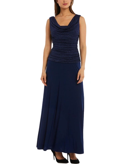 R & M Richards Womens Glitter Full Length Evening Dress In Blue