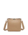 Valentino Garavani Rockstud Small Vitello Leather Hobo Bag In Beige