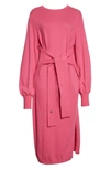 Ted Baker Essya Slouchy Long Sleeve Tie Waist Sweater Dress In Bright Pink