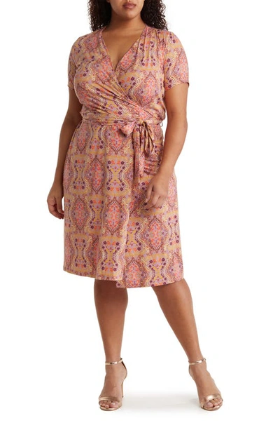 Renee C Printed Jersey Wrap Dress In Pink