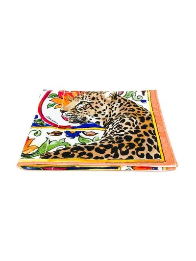 Dolce & Gabbana Majolica And Leopard Print Beach Towel In Multicolour