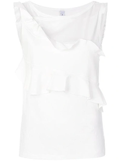 Carven Jersey Ruffled Tank Top In White