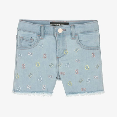 Guess Kids' Girls Blue Denim Embroidered Logo Shorts