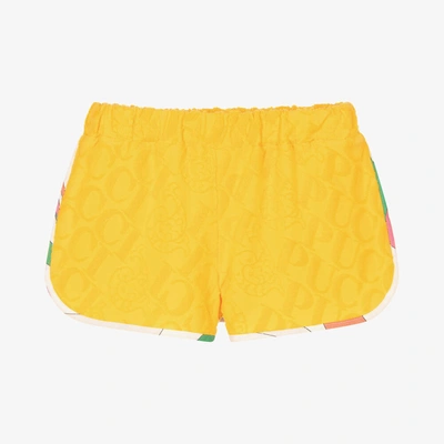 Emilio Pucci Kids' Girls Yellow Marmo Logo Jersey Shorts