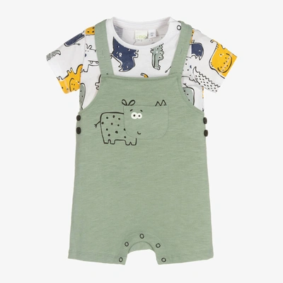 Ido Mini Baby Boys Green Cotton Dungarees Set