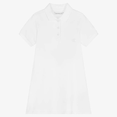 Calvin Klein Jeans Est.1978 Babies' Girls White Cotton Polo Monogram Dress