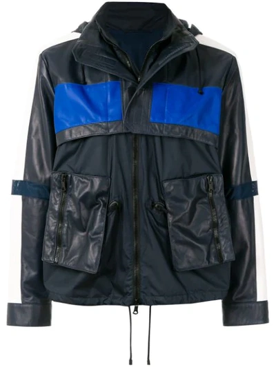Valentino Blu Casual Leather Jacket In Blu Navy