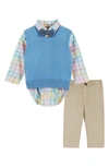 Andy & Evan Baby's & Little Boy's 4-piece Bowtie, Sweater Vest, Gingham Print Shirt & Pants Set In Sky Blue