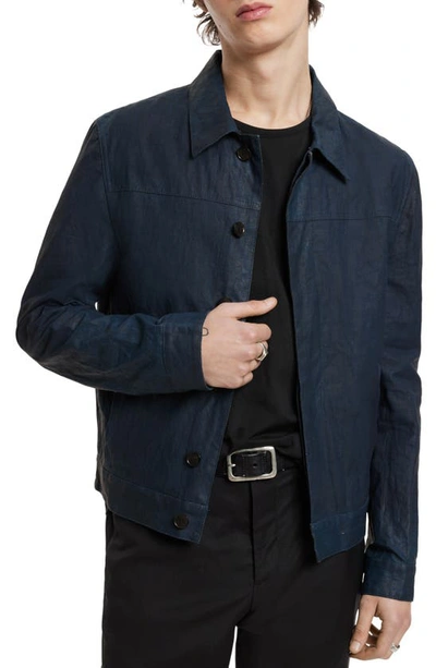 John Varvatos Men's Lucas Hidden-placket Linen Jacket In Capri Blue