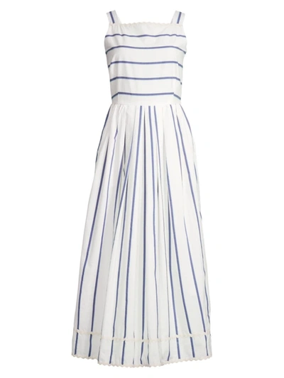 Weekend Max Mara Giano Striped Cotton And Silk-blend Midi Dress In White