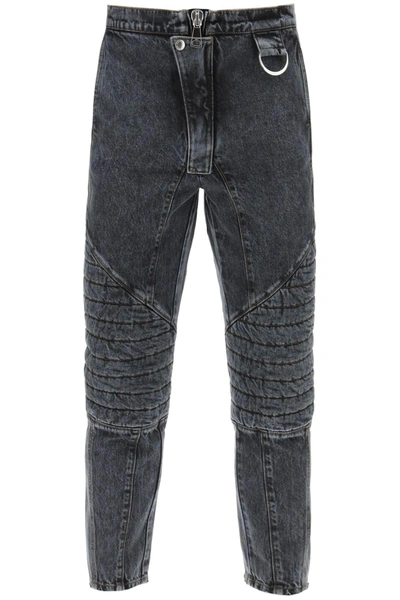 Balmain Jeans With Quilted And Padded Inserts In Gray