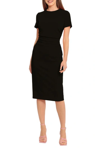 Maggy London Ruched Short Sleeve Midi Dress In Black