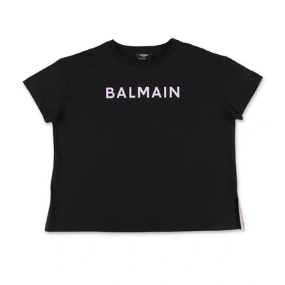 Balmain Kids'  T-shirt Nera In Jersey Di Cotone Bambino In Nero