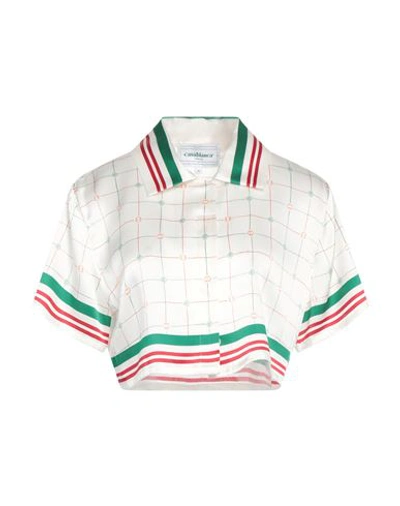 Casablanca Tennis Check Cropped Silk Shirt In White