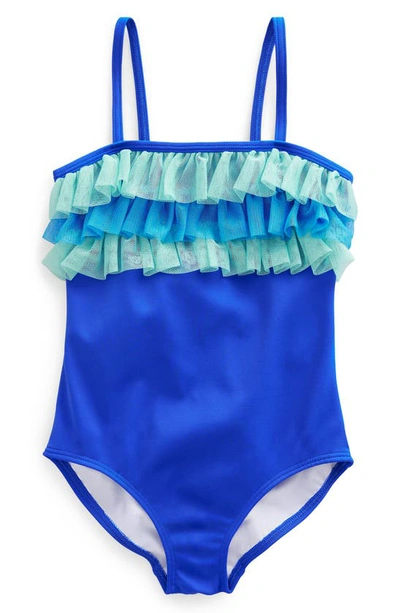 Boden Mini  Kids' Tulle Ruffle One-piece Swimsuit In Cobalt