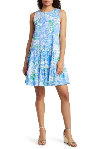 Lilly Pulitzer Trina Floral A-line Cotton Dress In Frenchie Blue Suns Out