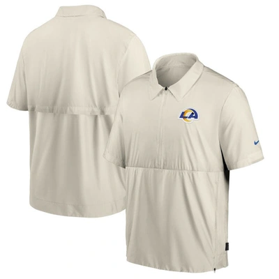 Nike Bone Los Angeles Rams Sideline Coaches Half-zip Short Sleeve Jacket In Cream