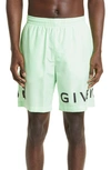 Givenchy Logo Swim Trunks In Mint Green