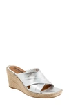 Softwalk Hastings Espadrille Platform Wedge Slide Sandal In Silver Metallic