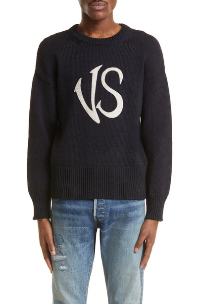 Visvim Letterman Linen & Cotton Crewneck Sweater In Blue