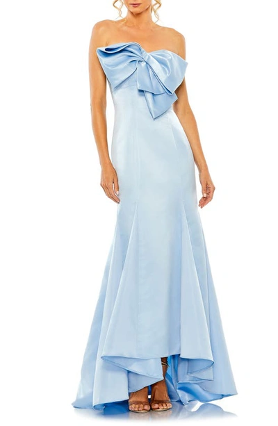 Mac Duggal Strapless Satin Mermaid Gown In Powder Blue