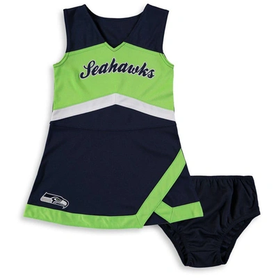 Outerstuff Kids' Girls Preschool College Navy/neon Green Seattle Seahawks Cheer Captain Jumper Dress