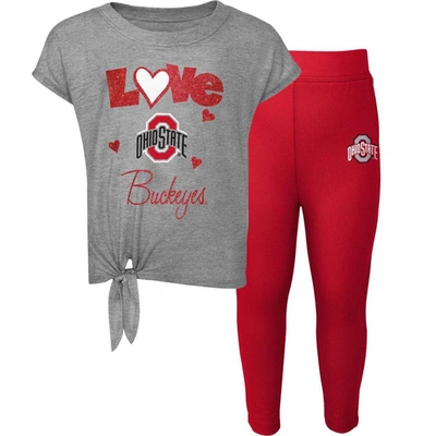Outerstuff Kids' Preschool & Toddler Heathered Gray/scarlet Ohio State Buckeyes Forever Love T-shirt & Leggings Set