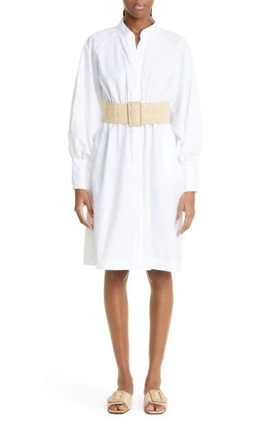 Eleventy Long Sleeve Cotton Poplin Shirtdress In 01- White