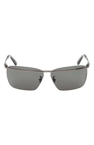 Moncler Niveler 67mm Oversize Rectangular Sunglasses In Silver Green / Green