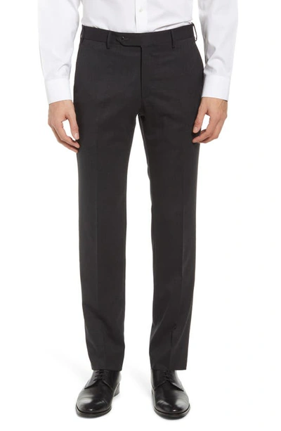 Zanella Parker Flat Front Wool Trousers In Charcoal