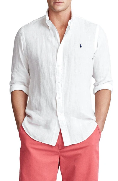Polo Ralph Lauren Solid Linen Button-down Shirt In White