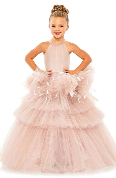 Mac Duggal Kids' Little Girl's & Girl's Tiered Ruffle-trim Pleated Gown In Rose