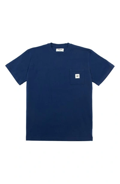 Caterpillar Logo Pocket T-shirt In Blue Opal