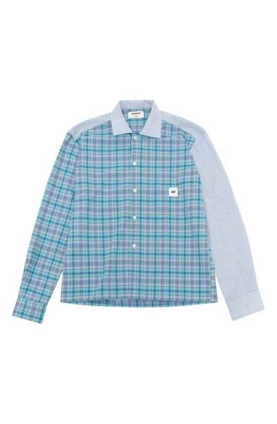 Caterpillar Plaid & Stripe Workwear Button-up Shirt In Teal Multicolor