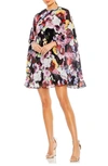 Mac Duggal Floral Cape Sleeve Chiffon Trapeze Dress In Multi