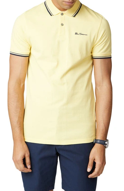 Ben Sherman Signature Tipped Organic Cotton Piqué Polo Shirt In Lemon