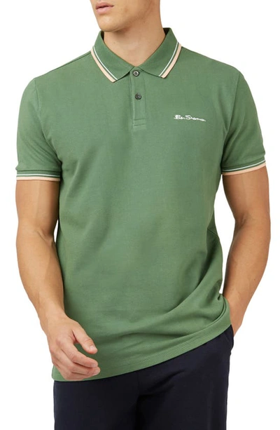 Ben Sherman Signature Tipped Organic Cotton Piqué Polo Shirt In Fern Green